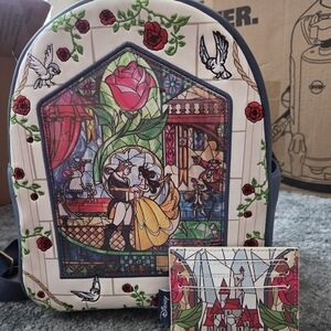 Loungefly Disney Beauty and the Beast Mini Backpack And Card Holder